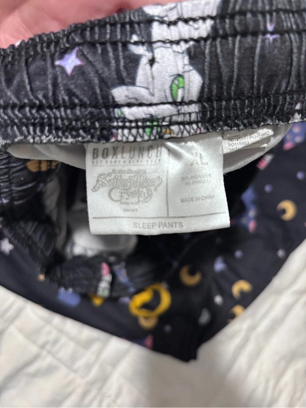 Kids Black Cat Print Pajama Pants with Yellow Drawstring